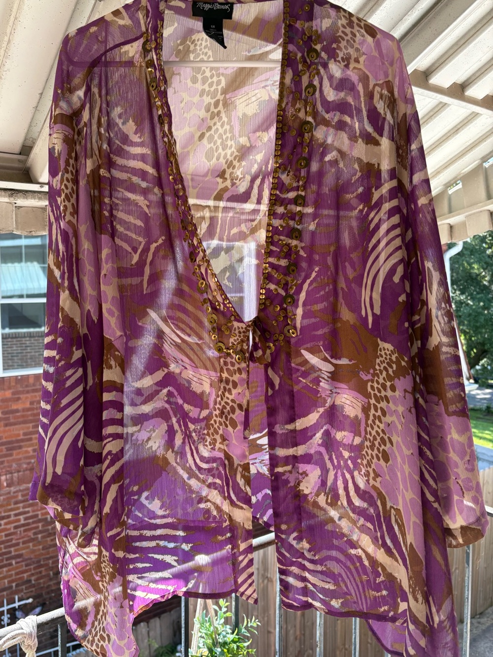 Maggie Barns Purple & Tan Sheer Animal Print Kimono Women’s 5X